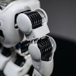 Close-up of a humanoid robot's mechanical arm showcasing advanced technology.